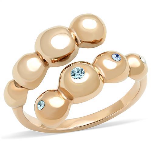 JCE3131-7 IP Rose Gold(Ion Plating) Stainless Steel Ring with Top Grade Crystal  in Sea Blue-7
